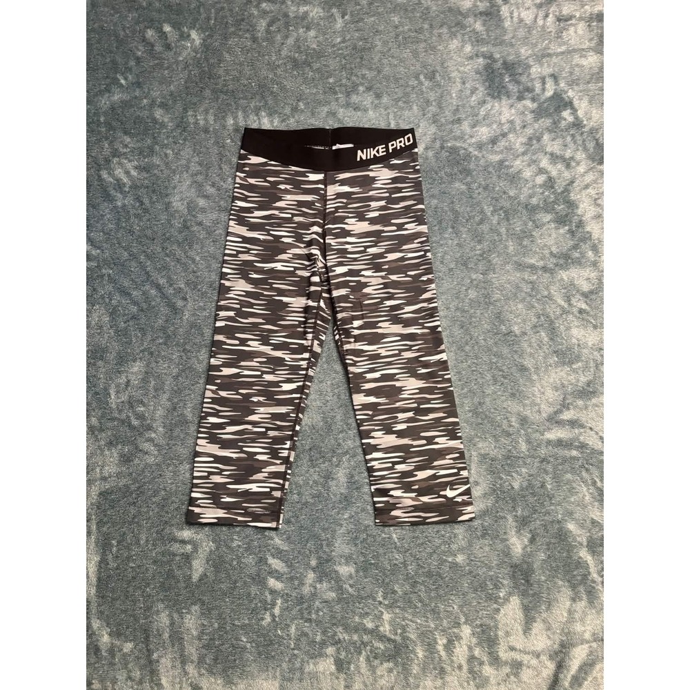 Nike Pro Cropped Leggings Grey Black White Camo Size M Capri